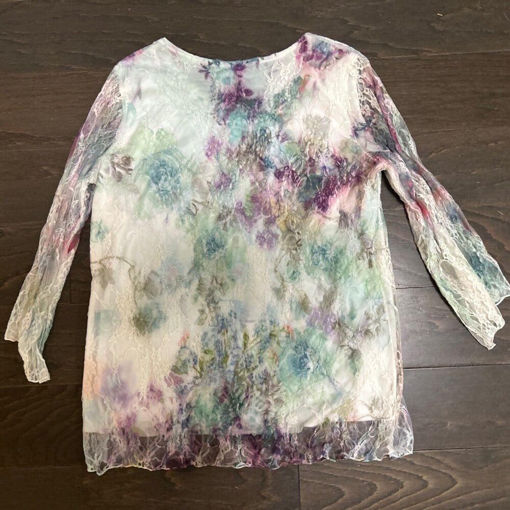Frazzle Womens Size L Lace Overlay Turquoise Floral Fairy Ethereal Whimsical - Picture 5 of 5